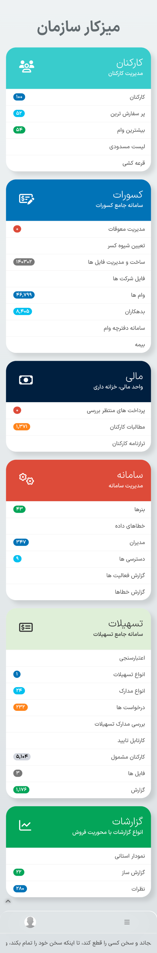 اسکرین شات سیستم مدیریت کسورات