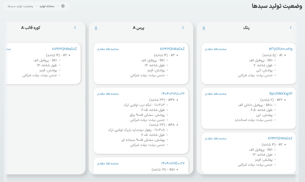 وضعیت تولید سفارشات