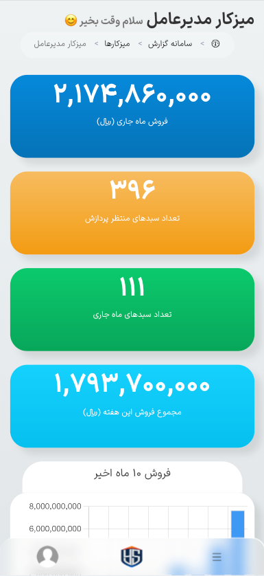 صفحه نمایش موبایل ERP بیکران