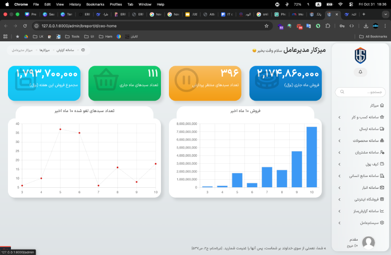 صفحه نمایش تبلت ERP بیکران