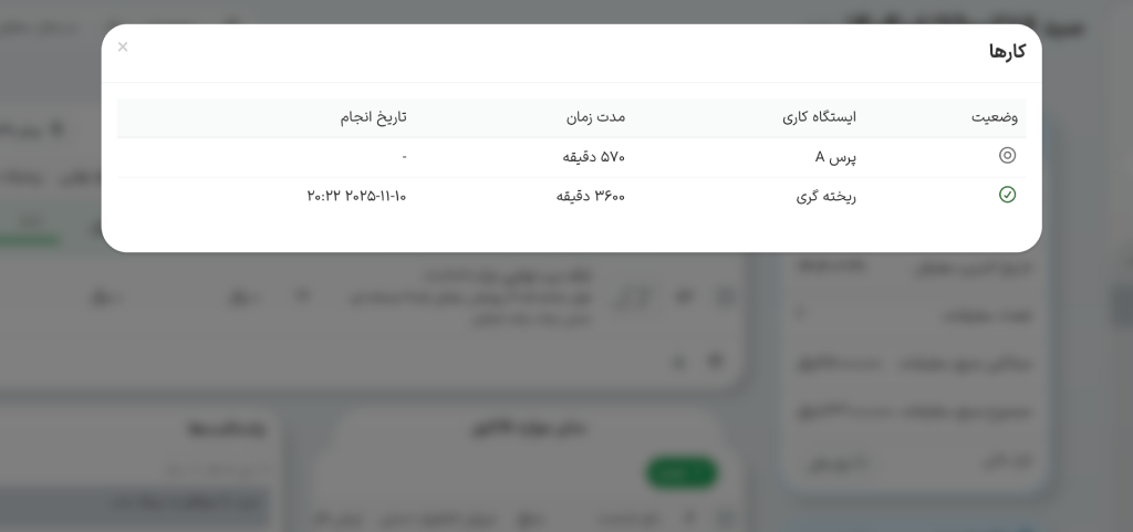 وضعیت پیشرفت تولید سفارش
